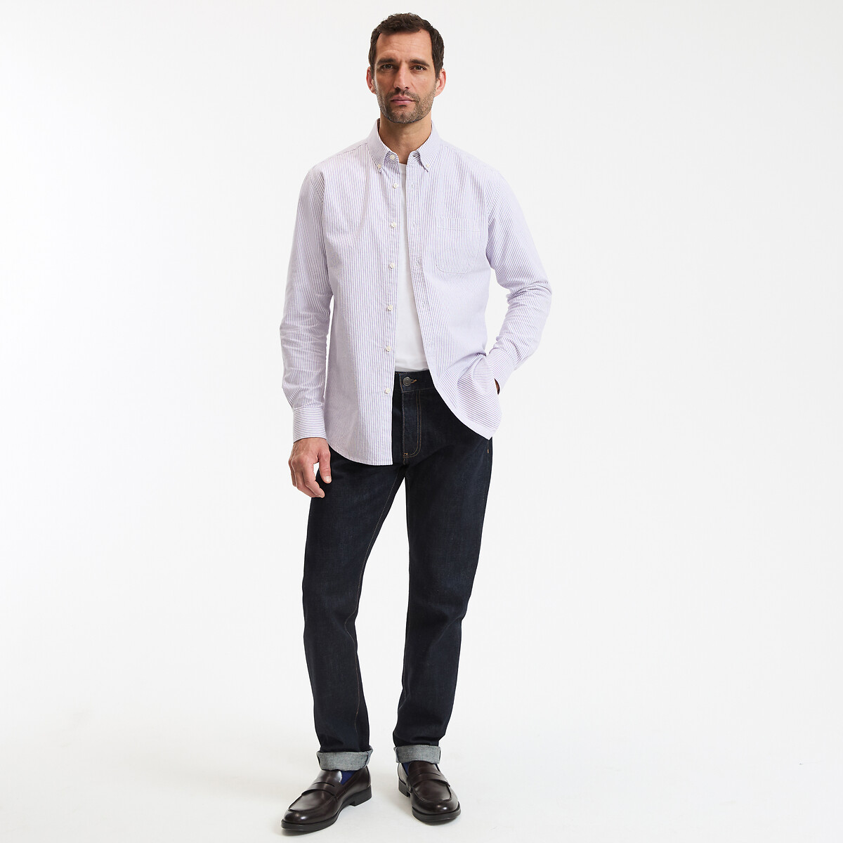 COLEÇÕES LA REDOUTE<br>Camisa Oxford reta com listras, assinatura GILLES