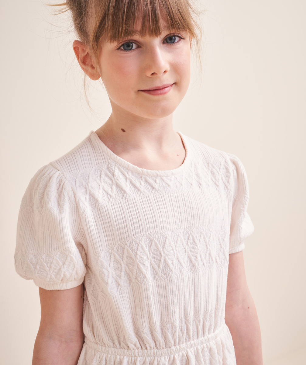 robe tricot manches courtes fille en fibres recyclées écrue