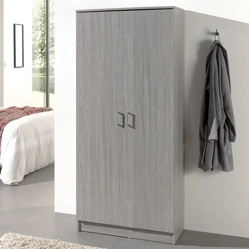 Opbergkast Ray 80cm met 2 deuren en 4 legplanken - grijze eik