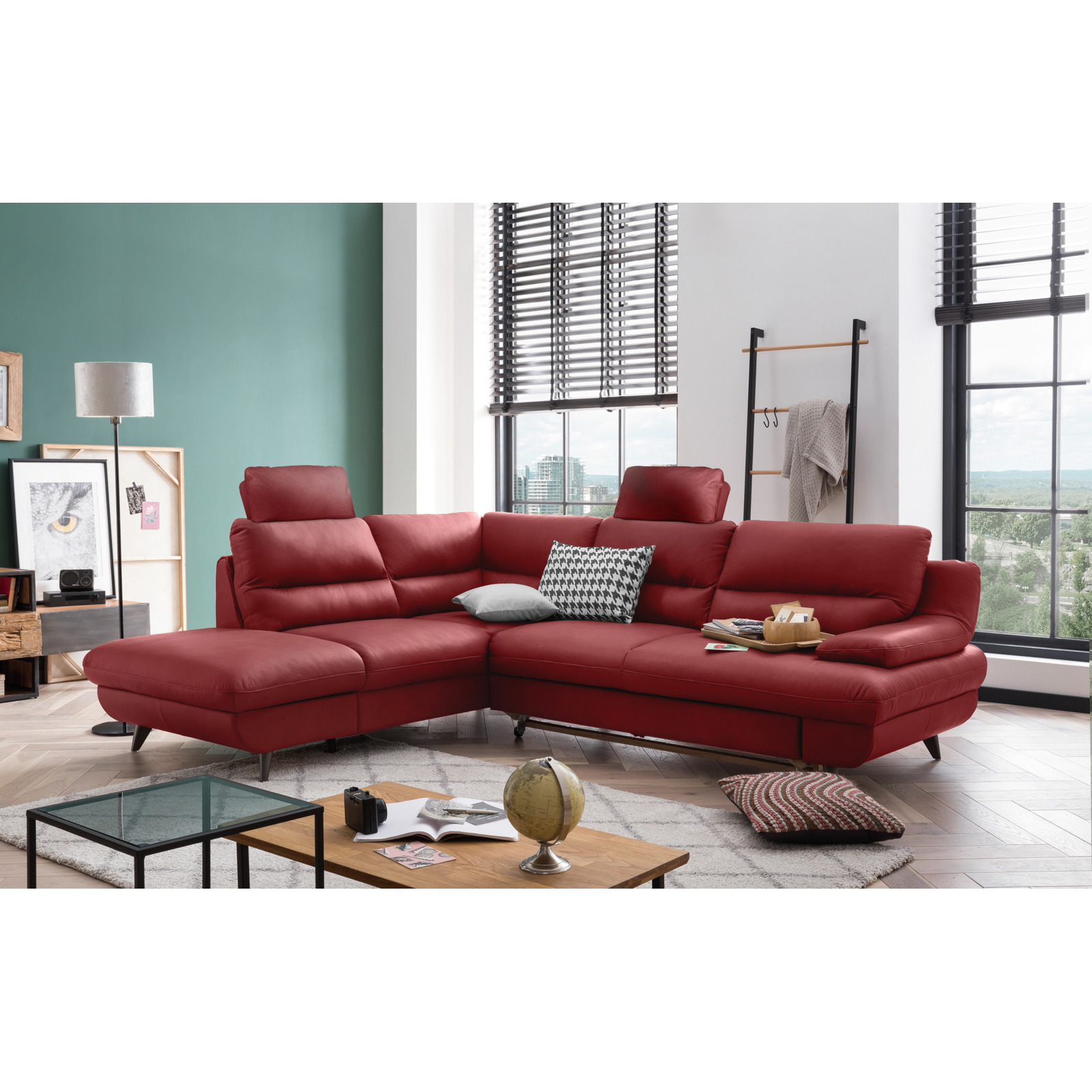 Ecksofa Pike Leder, Ottomane links rot