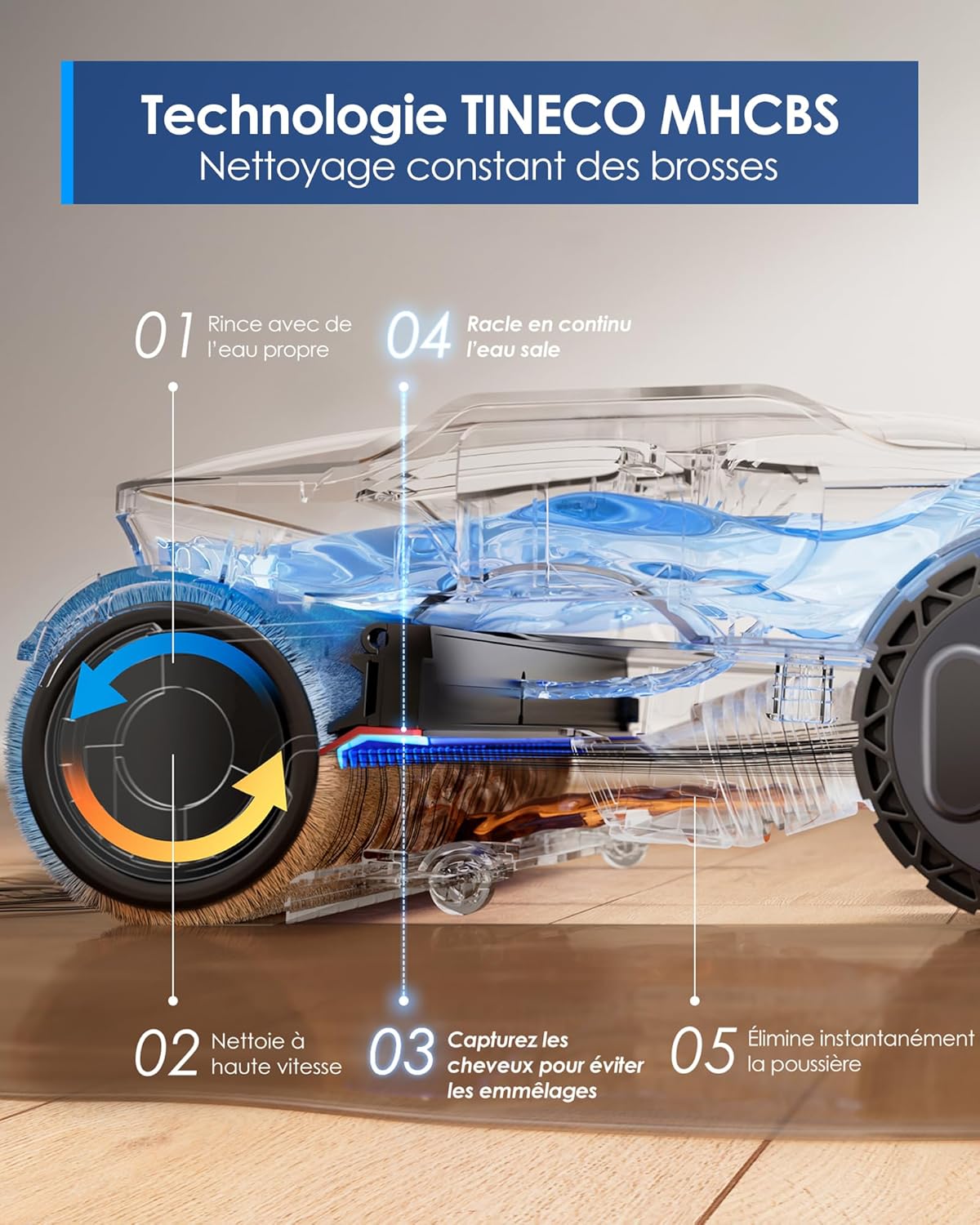 Tineco Floor One S9 Artist Aspirateur Laveur, 22 kPa d'aspiration, 360° SmoothDrive, Design Anti-emmêlement, 50 Min d'autonomie, Nettoyage des Bords des 2 côtés, s'aplatit à 180°, Flashdry à 85°C