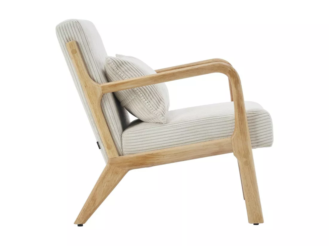 Fauteuil en bois et velours côtelé beige - Lanna