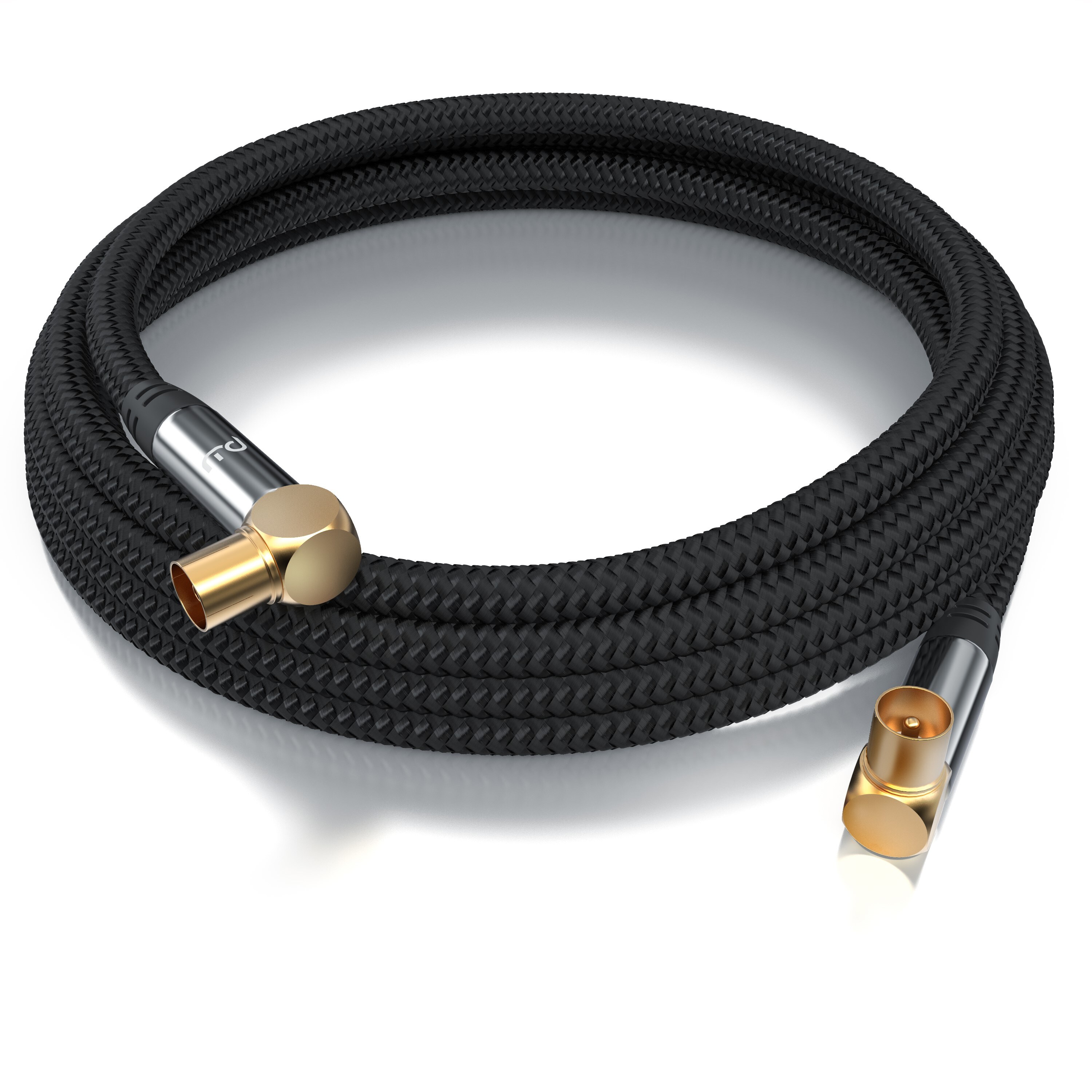 Primewire HDTV Antennenkabel gewinkelt mit Braiding - 2-fach Schirmung - Stoffummantelung - 75 Ohm / 135 dB - 5 m
