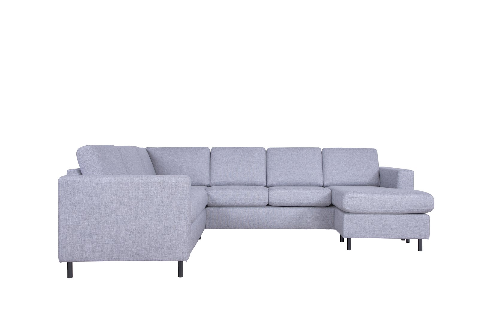 Scandinavia Oppsett 4R 23 hjørnesofa med sjeselong høyre. I tekstil Rocco 570 Lys grå med sorte ben
