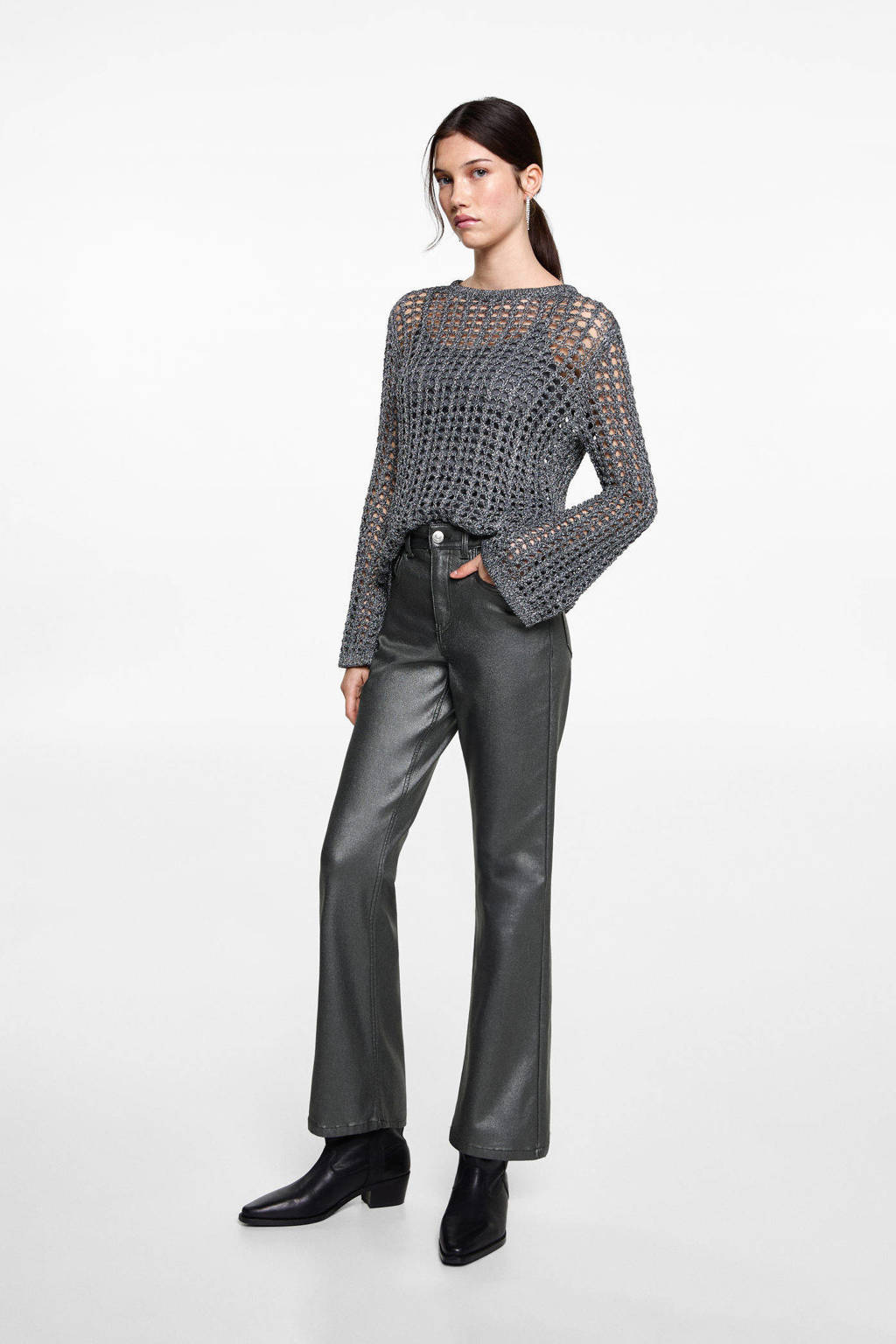 MANGO TEEN bootcut casual broek grijs