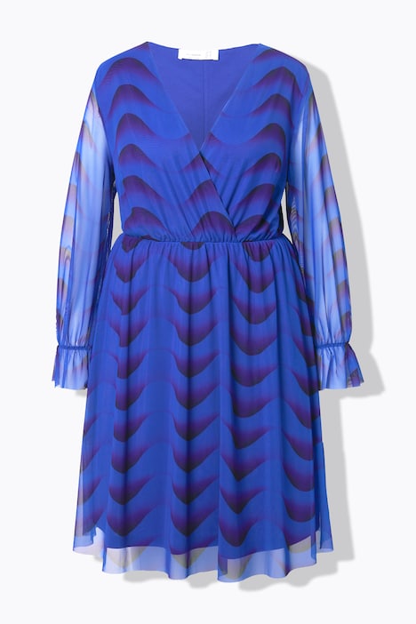 Kleid, A-Linie, Mesh mit Alloverdruck, Langarm