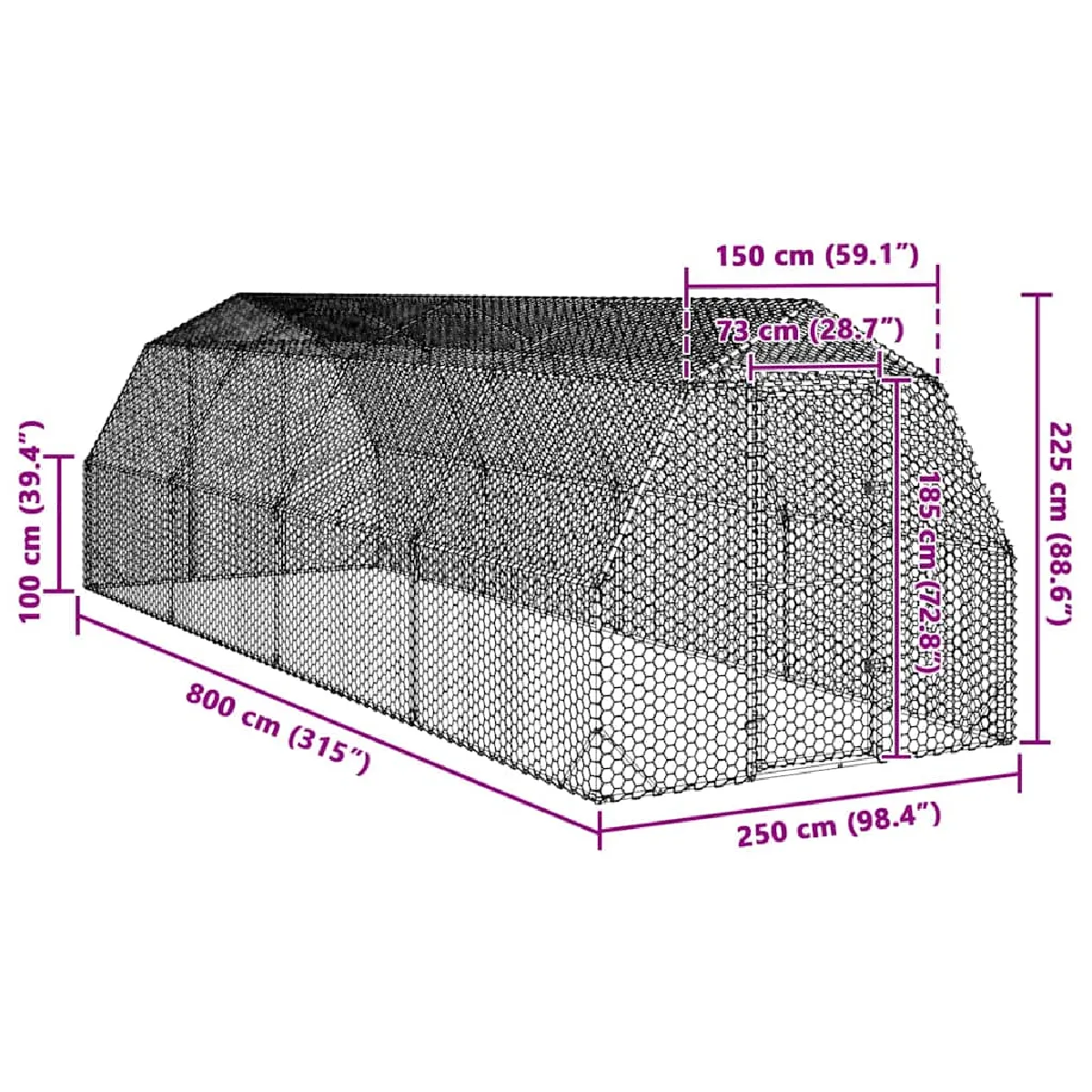 vidaXL Poulailler - 2,5x8x2,25 m