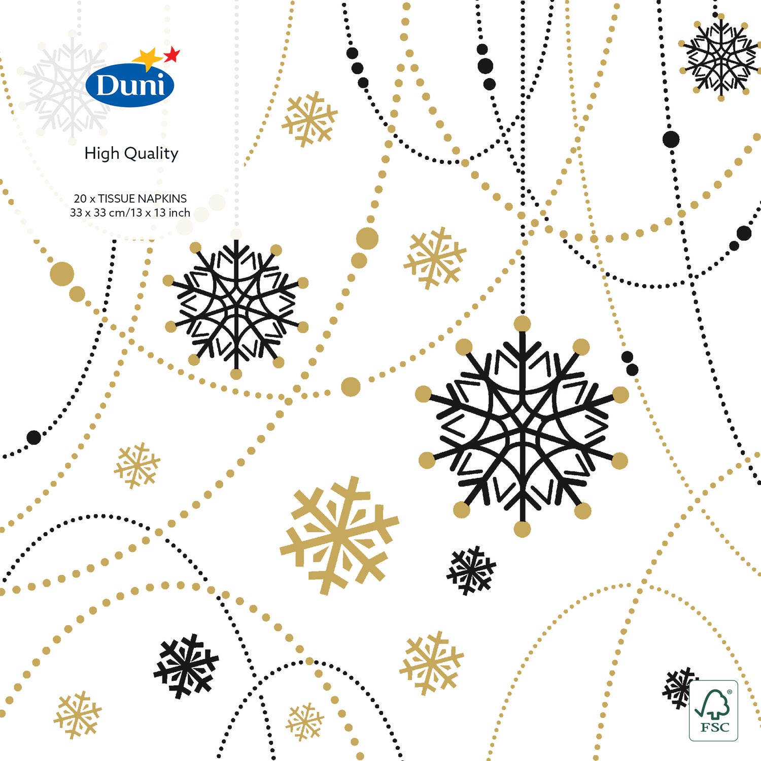 Duni kerstservet sneeuwvlok 33 x 33 cm 20 stuks wit