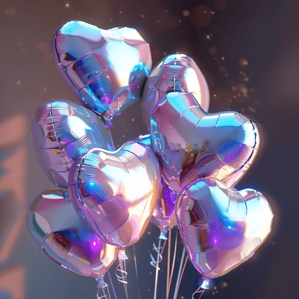 (5er Set) 50x46cm Herz Party Folien Ballons Deko Luftballons für Valentinstag / Muttertag / Antrag - Irisierend