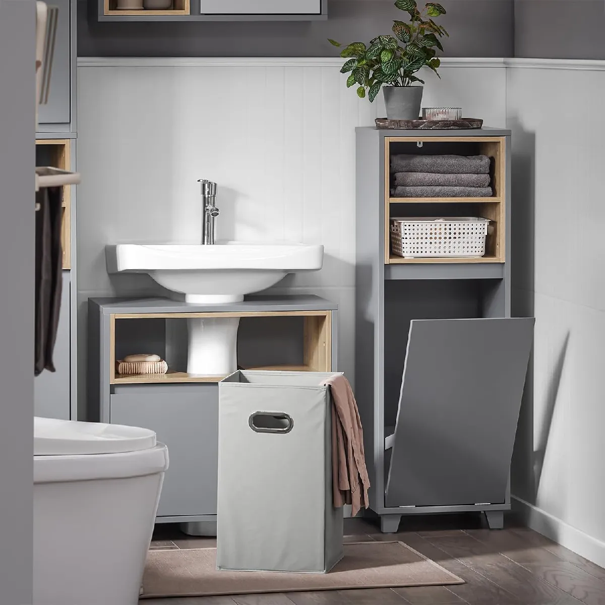 SoBuy Meuble Bas Salle de Bain - Gris