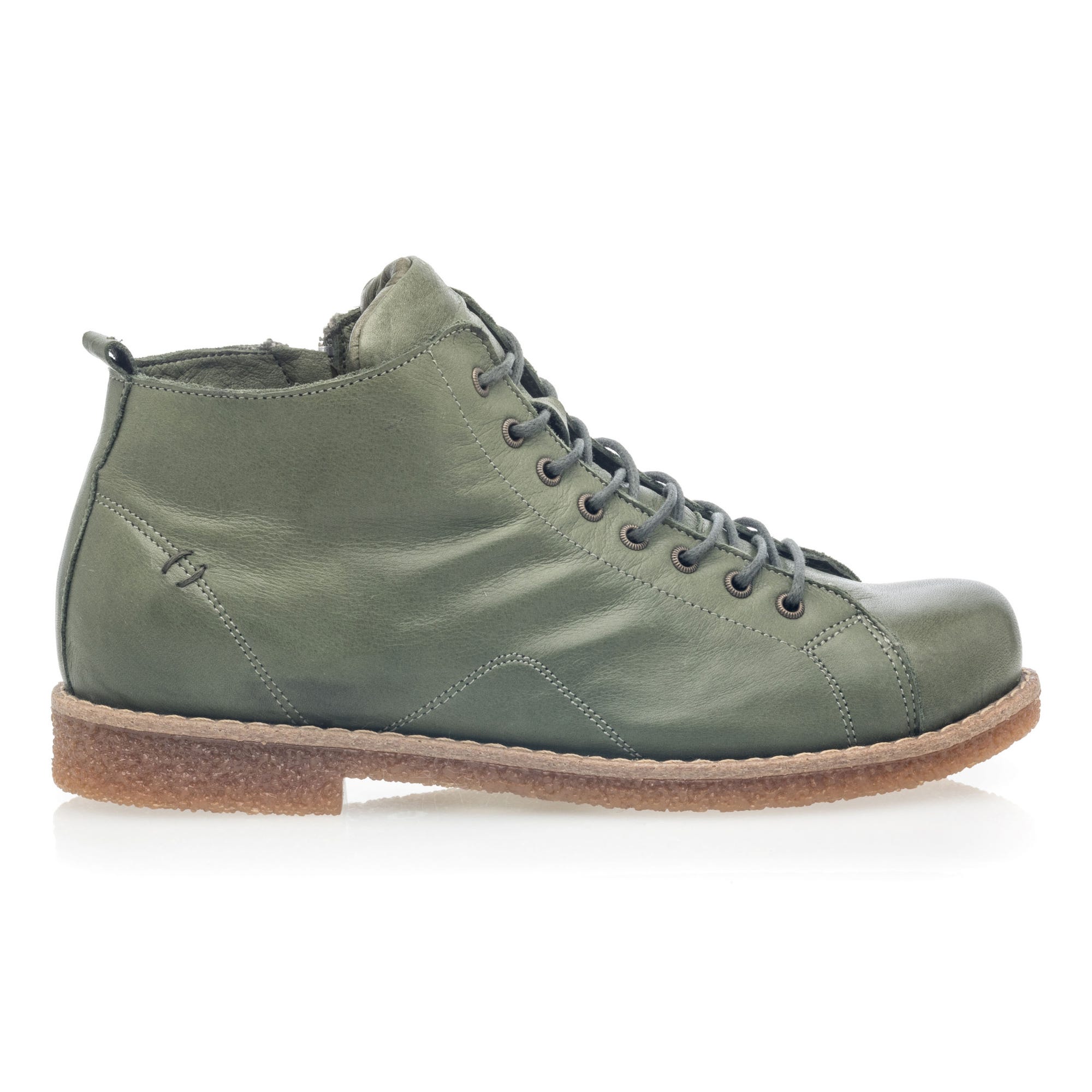 Bottines à lacets Femme en cuir kaki