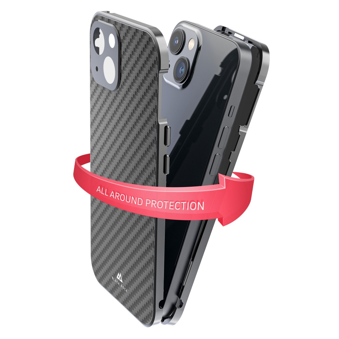 iPhone 13 Magnetische 360° Glass Schutzhülle mit Echt Carbon Backcover   Display- / Kameraschutz (1170TGCB02) - Schwarz