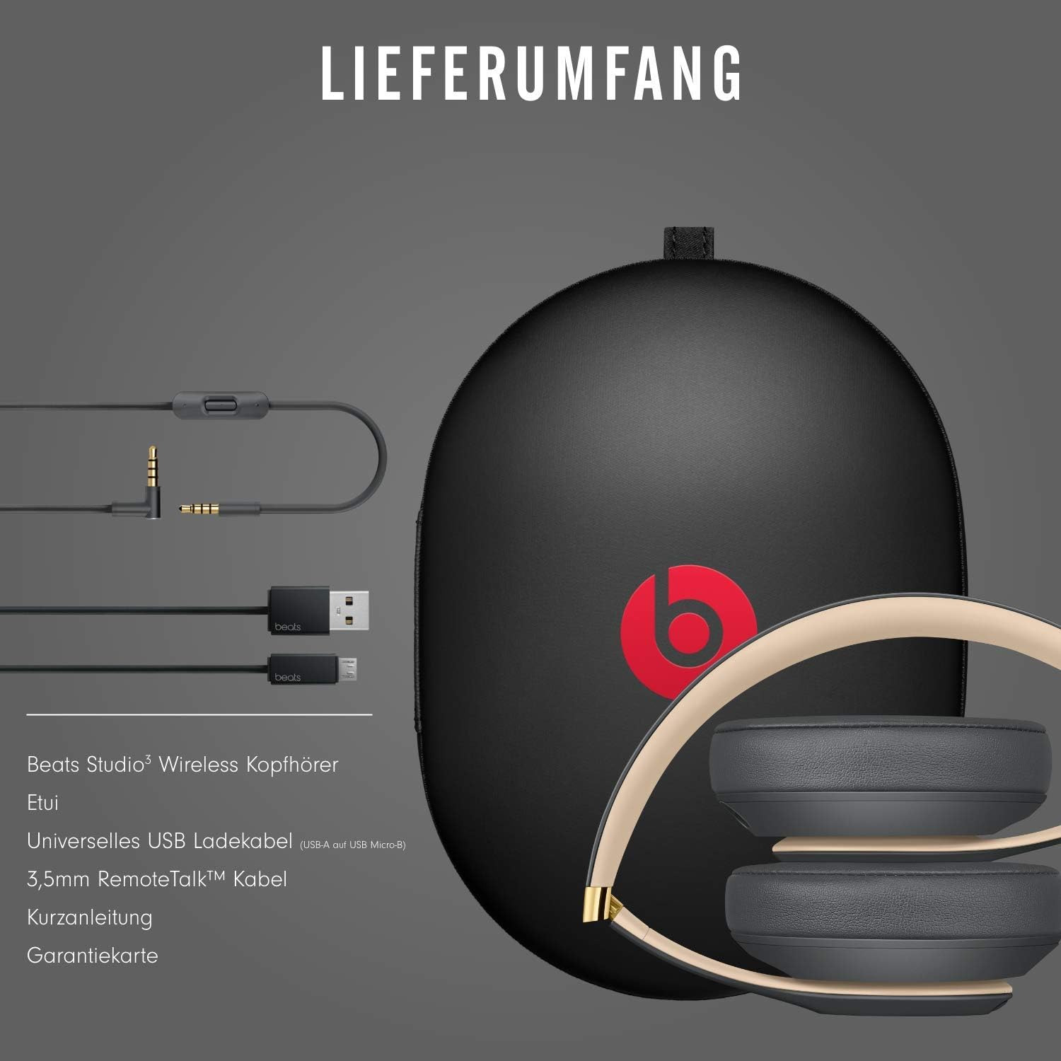 Studio3 Wireless Bluetooth Kopfhörer On-Ear Headset mit Pure ANC (MXJ92ZM/A) - Asphaltgrau