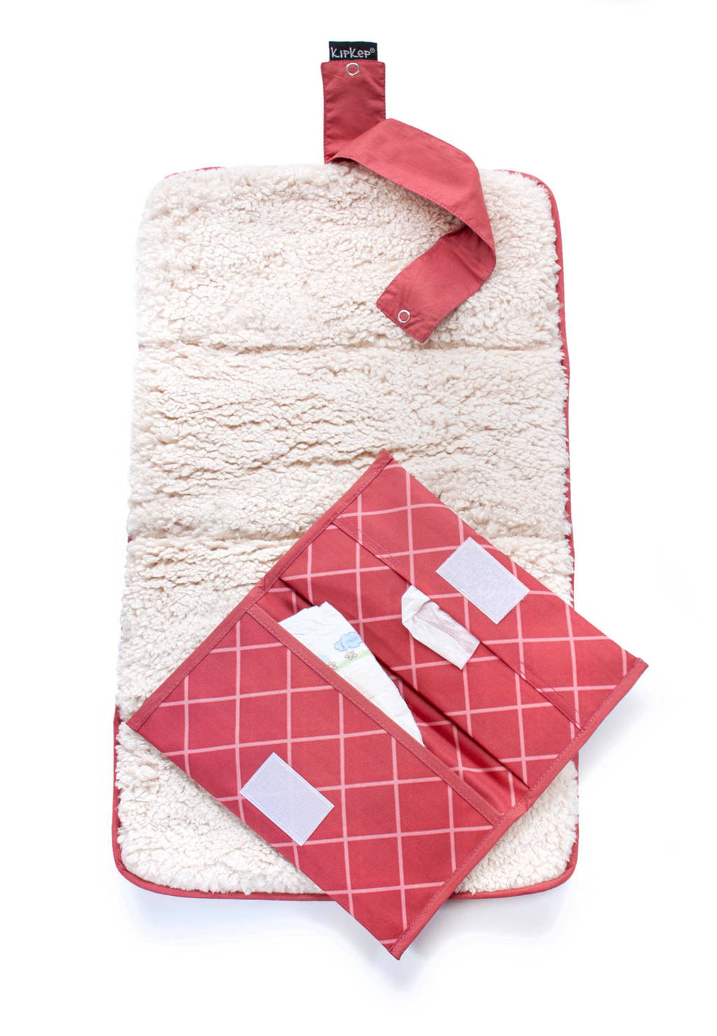 Napper combi: verschoonmatje met teddy + luieretui dusty clay