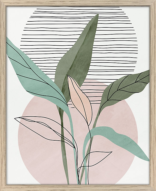 Image encadrée feuilles graphique Dada Art vert et rose L.53 x l.43 cm