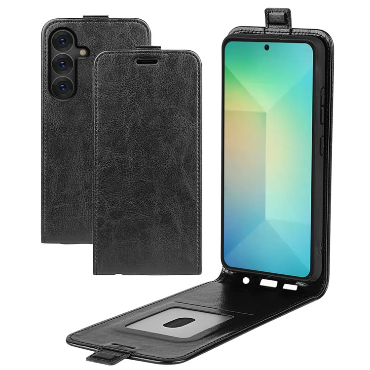 Samsung Galaxy S25  Plus Leder Tasche Flip Cover Vertikal im Retro Look mit Kartenfach - Schwarz