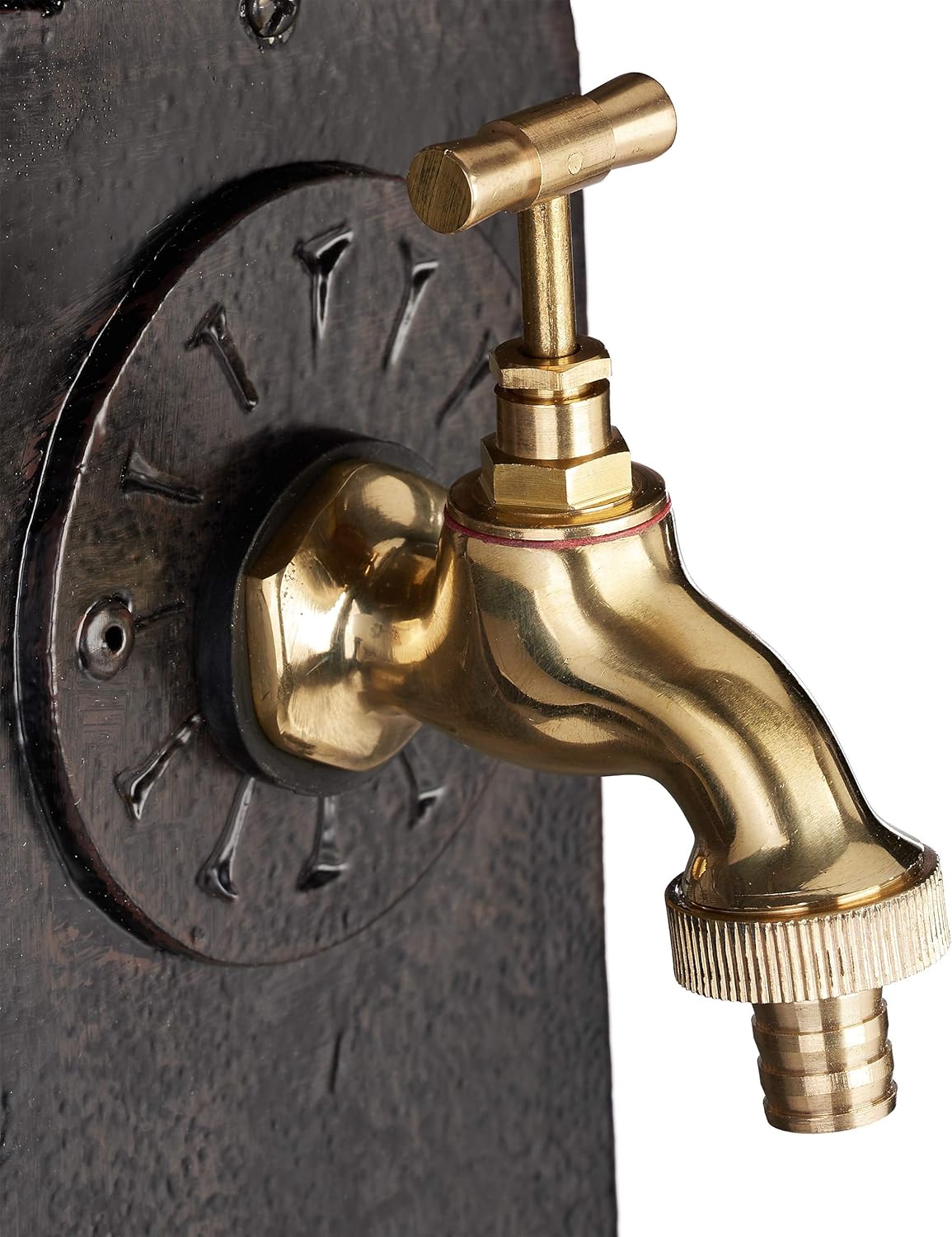 Relaxdays Standbrunnen XXL, Wasserzapfstelle in Antik-Stil, Säule mit Wasserhahn & Becken, 100 x 38 x 47 cm, dunkelbraun, Braun / Bronze / Kupfer
