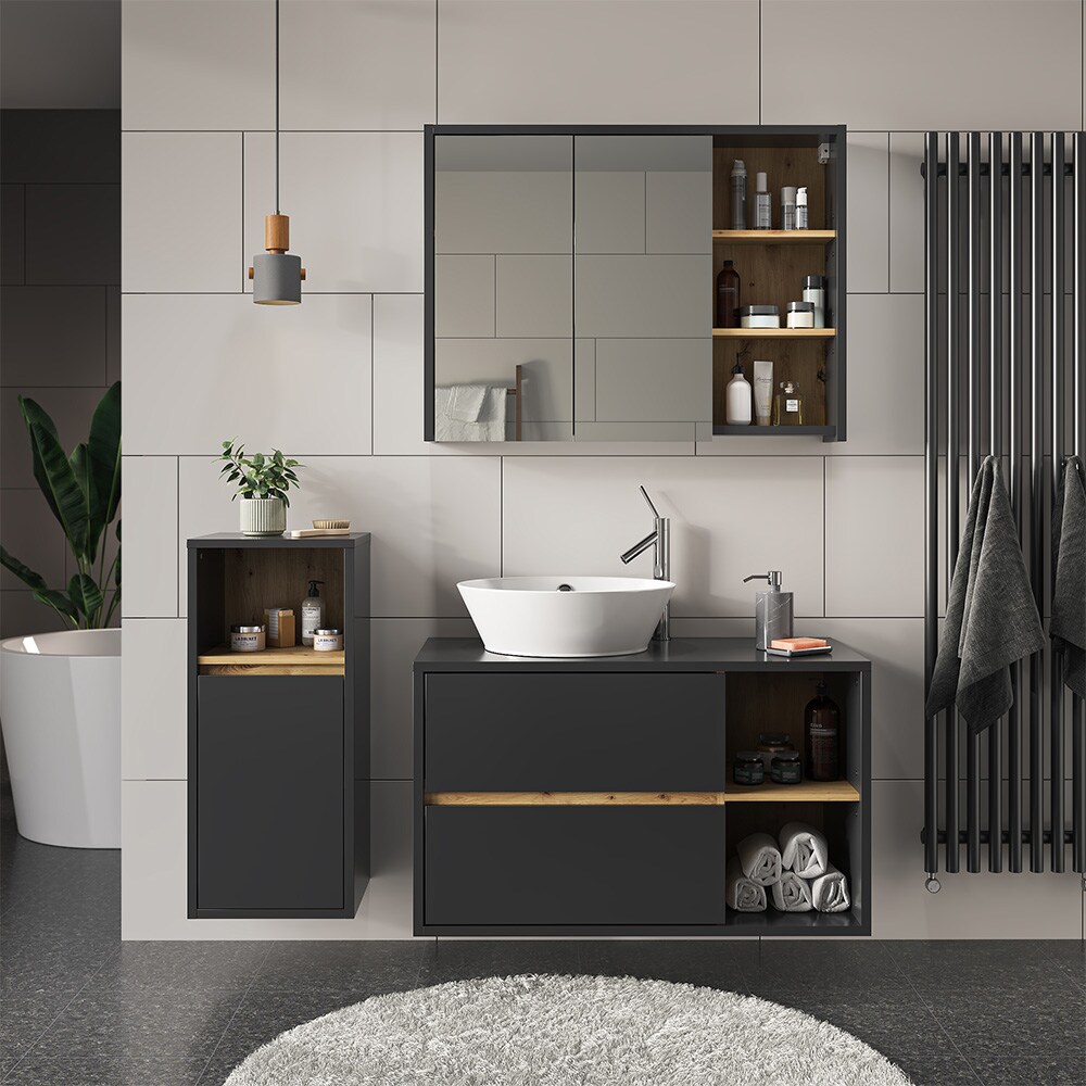 Vicco Midischrank Badschrank Badezimmermöbel Viola Anthrazit Eiche modern 38x80 Badezimmer Schrank Badmöbel Schranktür Schrankfach Ablage Aufbewahrung