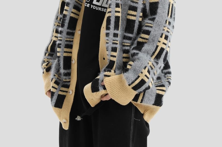 INStudio - Matching ronde hals geruite cardigan voor koppels