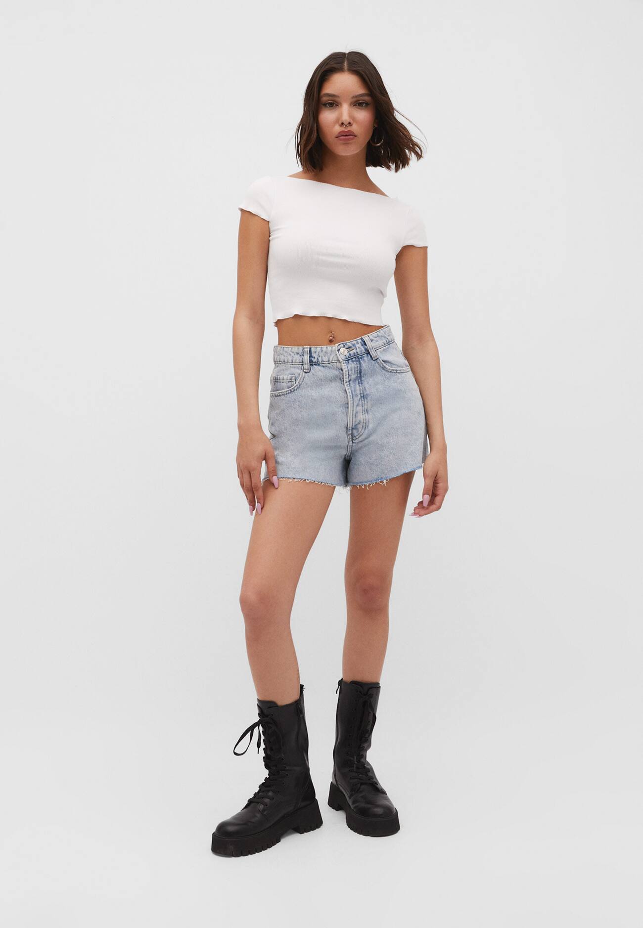 shorts jeans de cintura alta