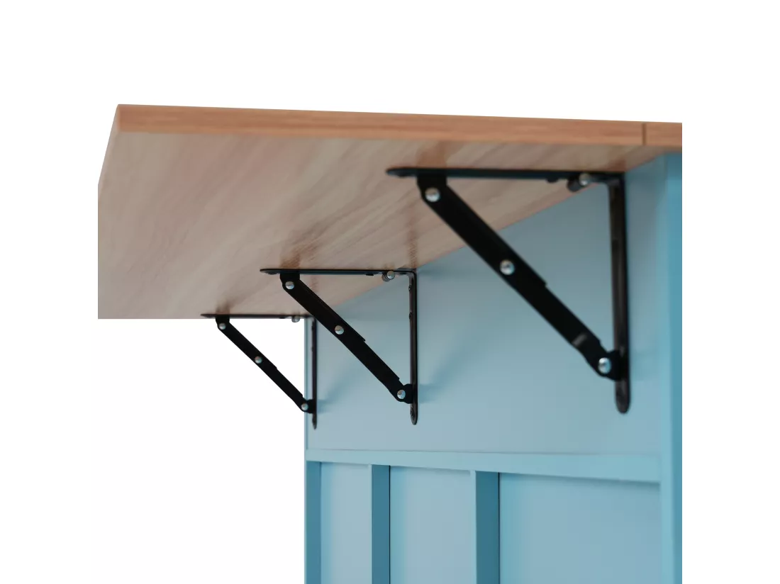 Ilot central de cuisine avec 2 tiroirs - Plateau extensible - pieds en roulettes ou en bois massif - Bleu Ciel
