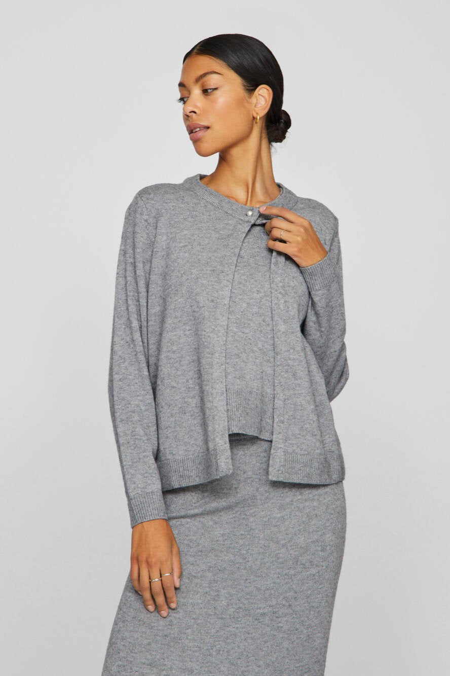 Vila  Vililo L/S O-Neck cardigan - Medium Grey Melange