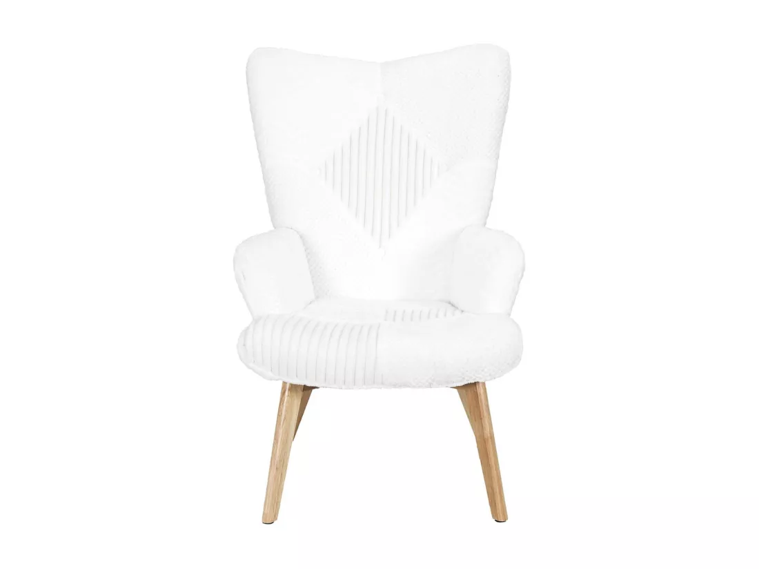 ROHAN - Fauteuil Imitation Laine Motif Patchwork Blanc