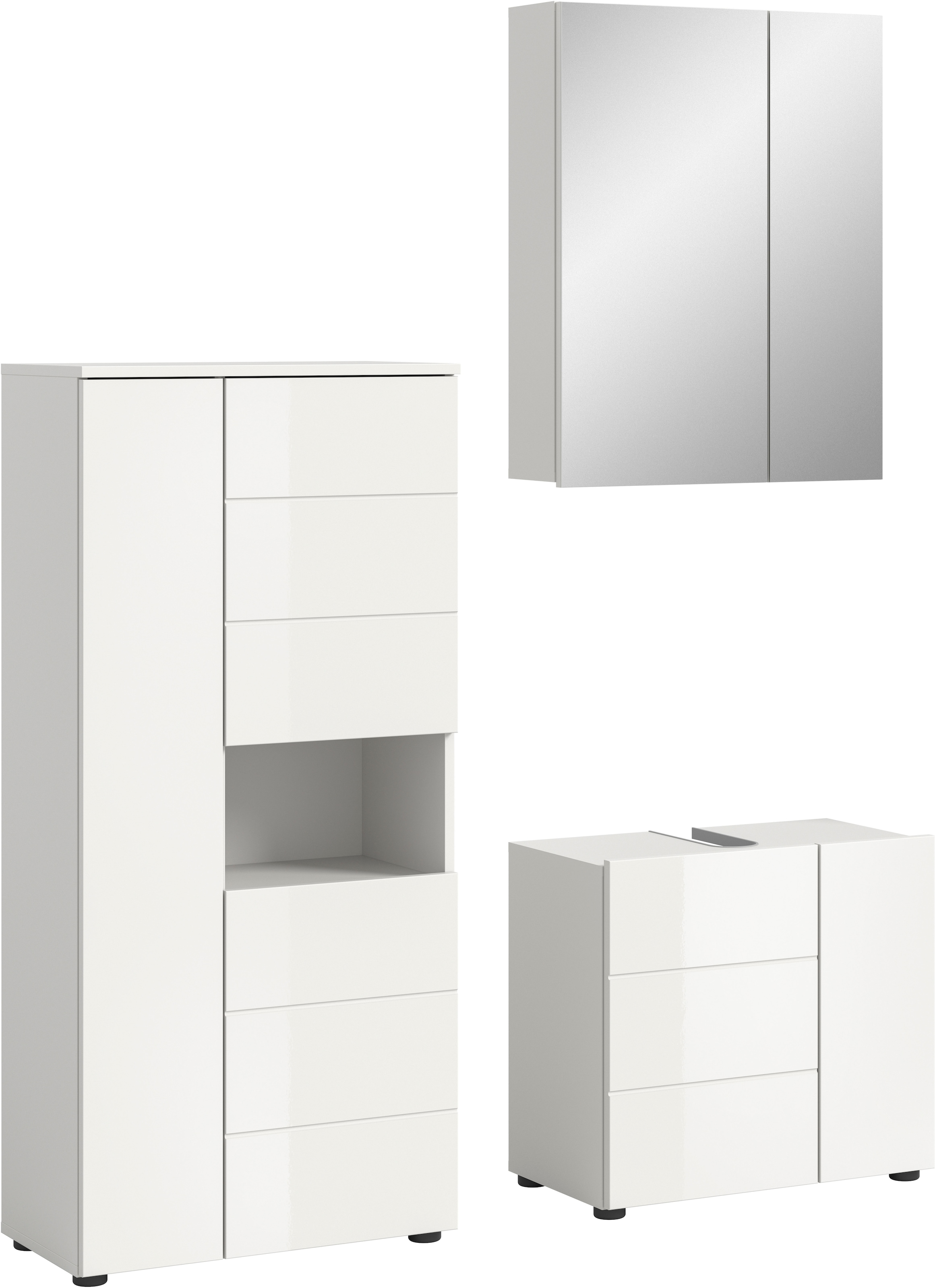 welltime Badmöbel-Set »Biel, Höhe 190 cm, Midischrank, Unterschrank, Spiegelschrank« 3 Stk. tlg.