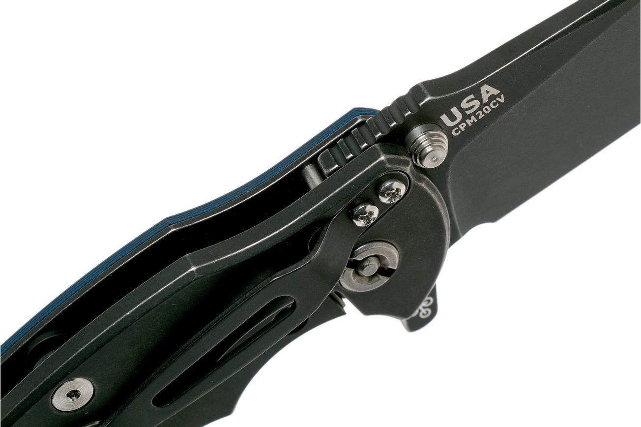 Rick Hinderer Jurassic Slicer Battle Black, Blue/Black G10 CPM 20CV zakmes