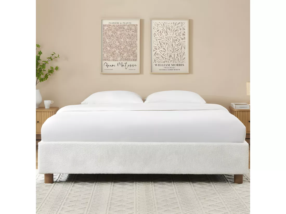 Millo - Lit coffre en tissu bouclette 180x200cm - Ecru