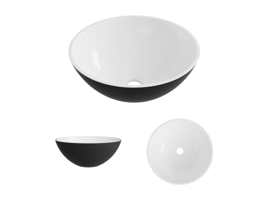 Vasque à poser VIDAR - 75% Minéral Noir/Blanc Brillant Ronde 38cm*H15cm - LAVABERG