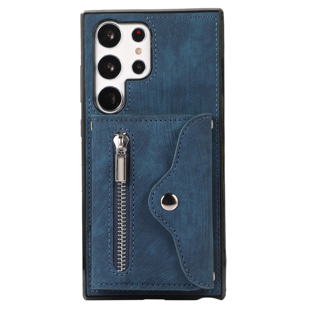 Samsung Galaxy S23 Ultra 5G Necklace Leder Schutz Hülle mit Kartenfächer   Handykette (RFID Schutz) - Blau