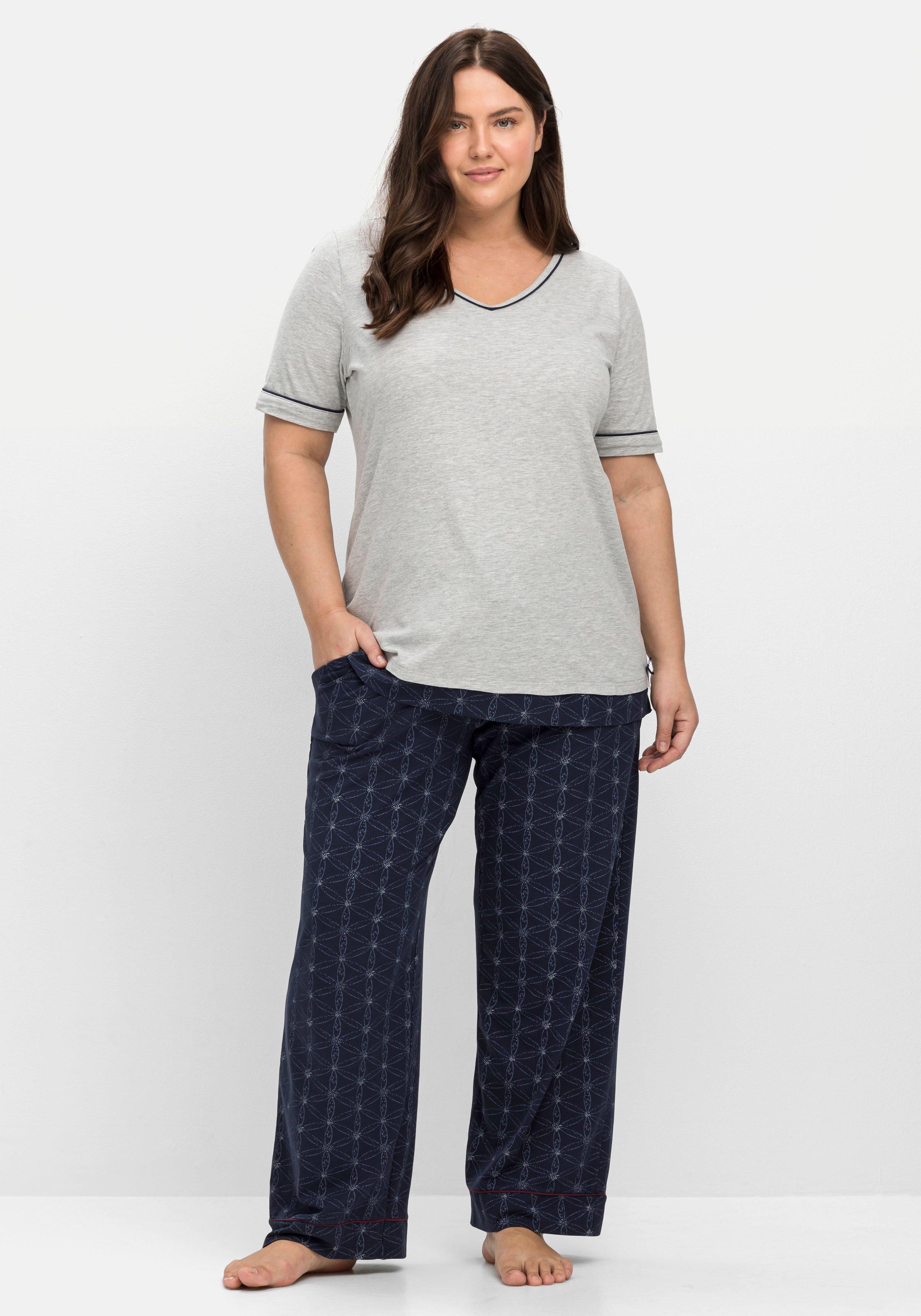 Schlafshirt mit Kontrastdetails und V-Ausschnitt