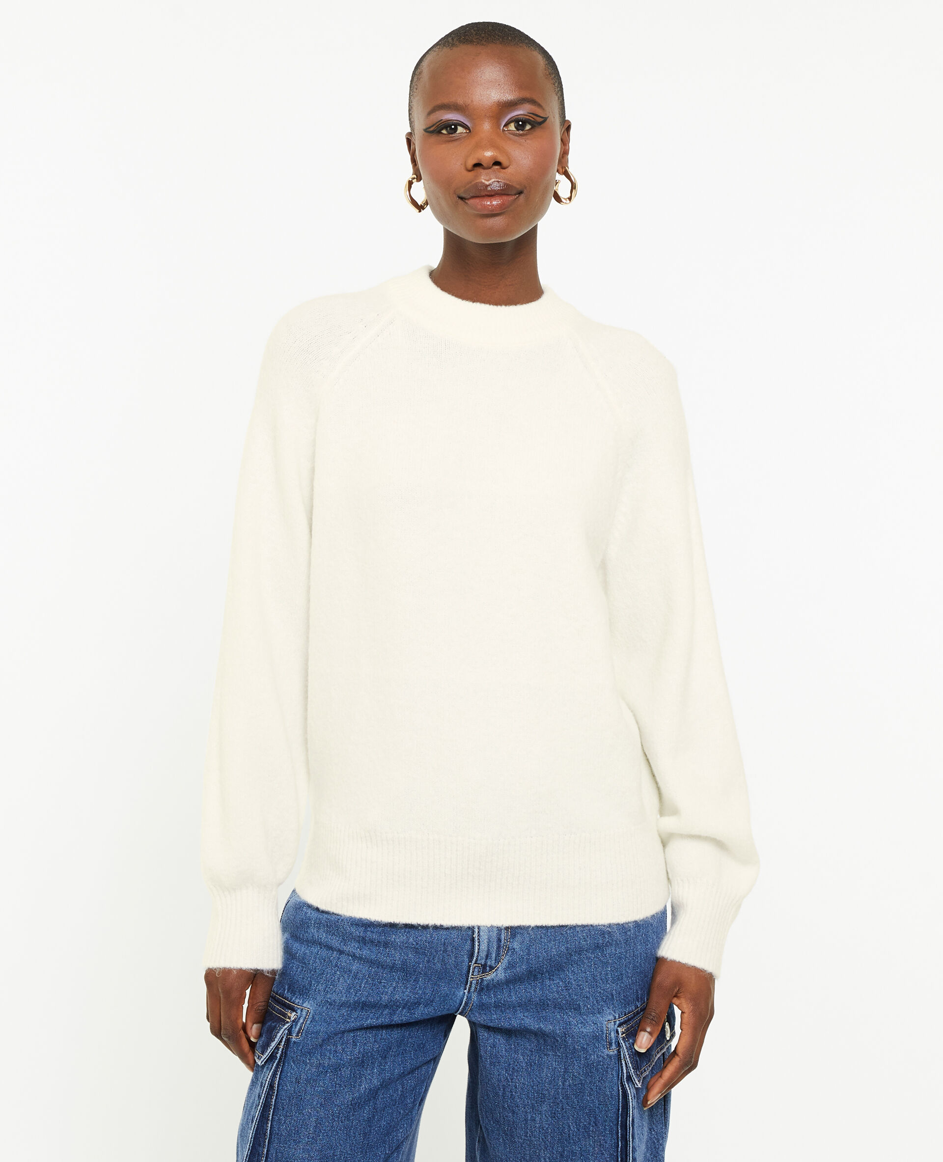 Pull col rond avec laine - Blanc