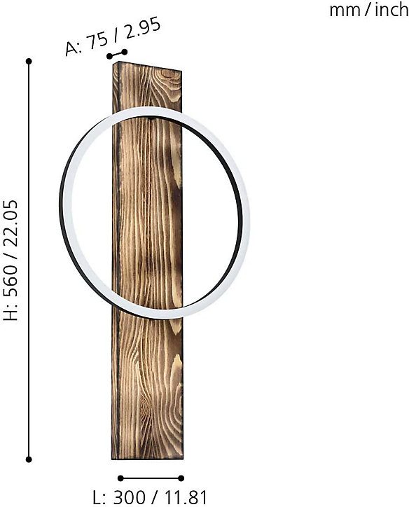 Applique murale LED Boyal bois flammé IP20 109W 1700lm 56 x 30 cm bois Eglo