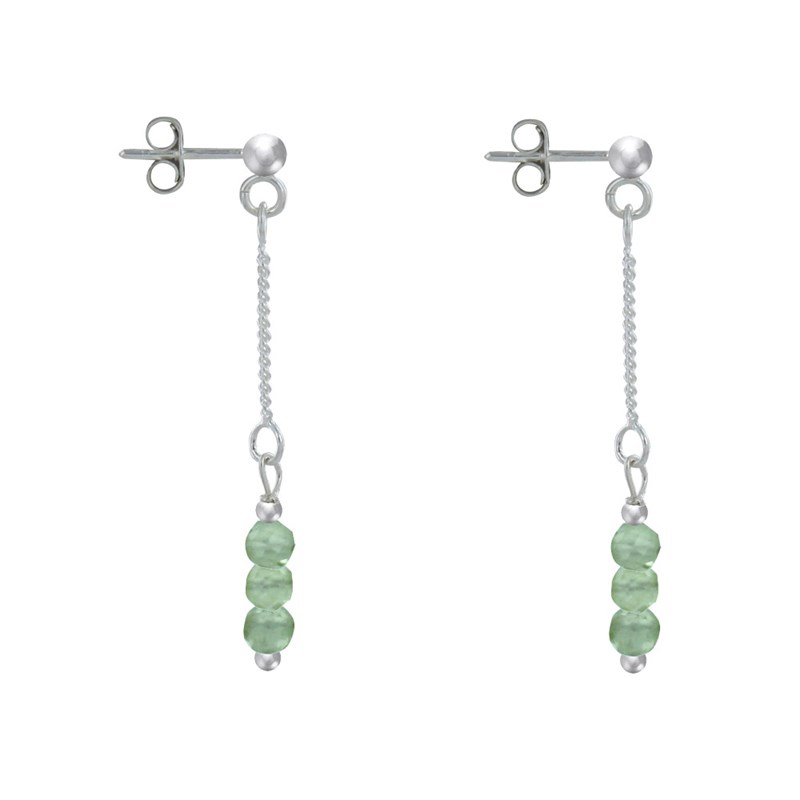 Boucles d'Oreilles Argent Chainette 3 Perles Facettées d'Aventurine
