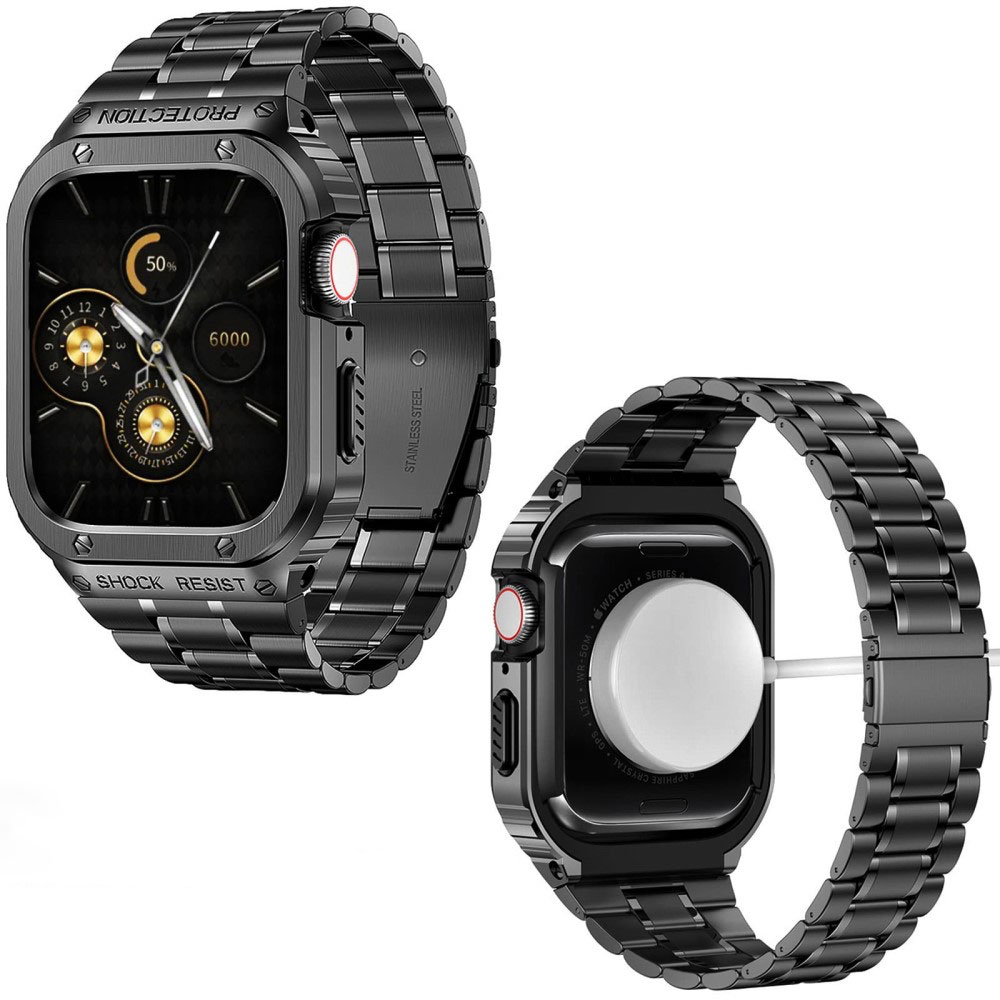 Apple Watch (45 mm / 44 mm) Klassisches Edelstahl Armband   Bumper Case - Schwarz