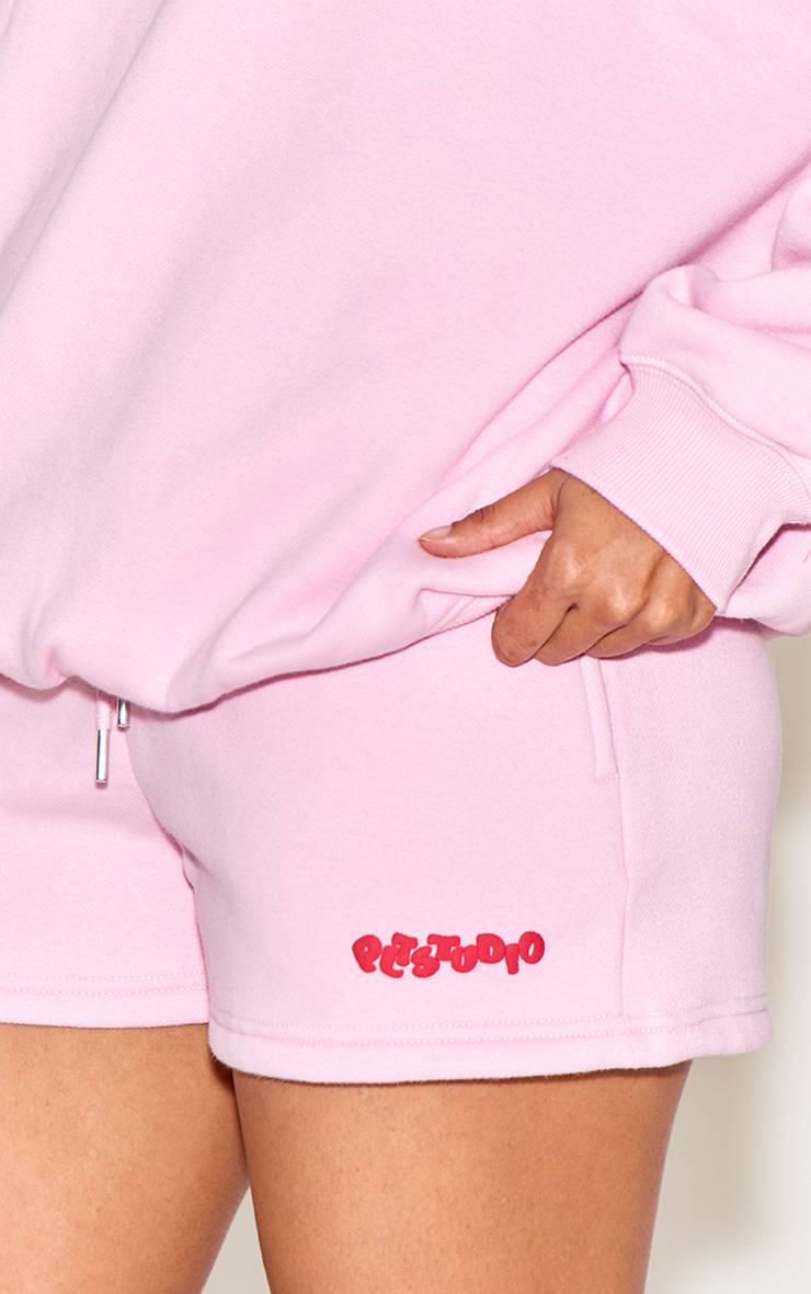 Rose Short De Jogging À Cordon Avec Logo En Relief Plt Studio