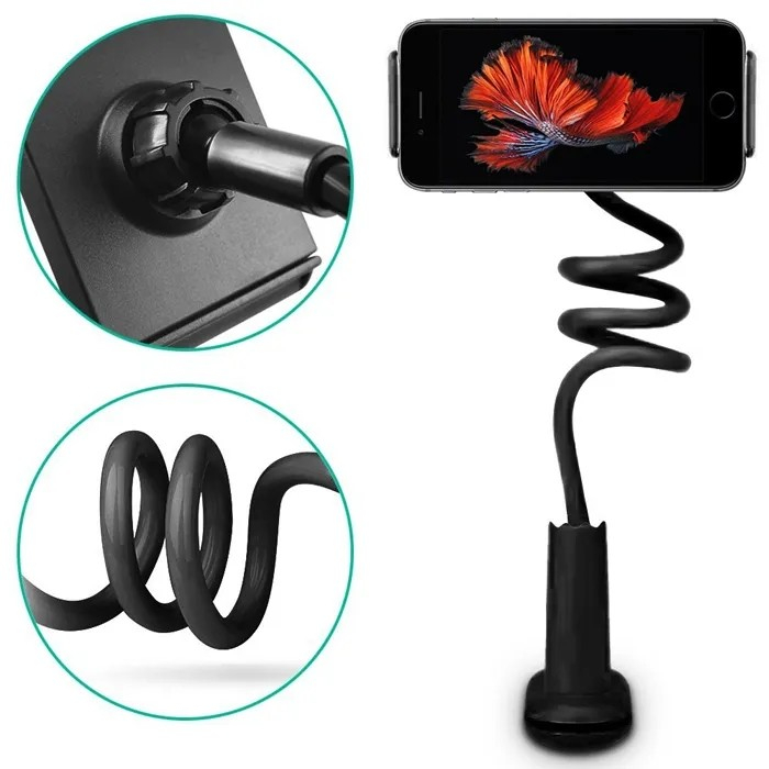 (90cm) Universal Desktop Tisch / Bett Halterung mit flexiblem Schwanenhals für Handy / Smartphone (10-26 cm) - Schwarz