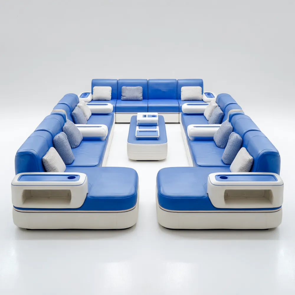 Modulares Sofa-Set 350x60x40 cm Kunstleder Blau/Weiß U-Form – Modernes