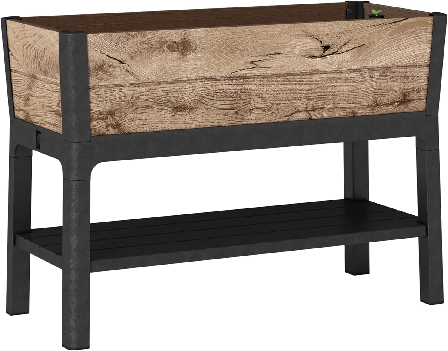 Keter Hochbeet Darwin 110L – Pflanzkasten/Hochbeet in Holzoptik Pinie – Wetterfestes Gemüsebeet mit Selbstbewässerung & Ablauf – Ergonomische Arbeitshöhe für Balkon & Garten (113x47x80 cm)