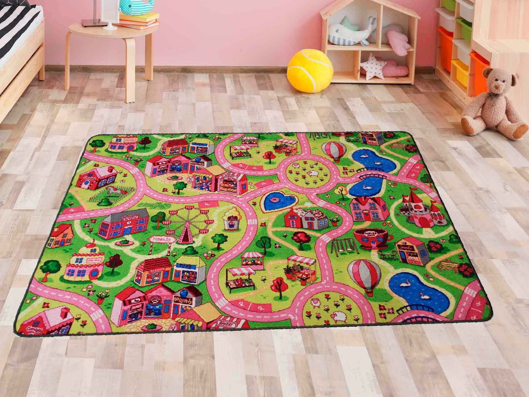 Primaflor-Ideen in Textil Kinderteppich »SWEET CITY, Made in Belgium« rechteckig 5 mm Höhe Strassen-Spiel-Teppich, Strassenbreite ca. 9 cm, Kinderzimmer