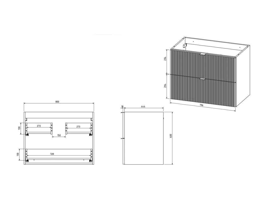 Meuble sous vasque suspendu strié - Blanc mat - 80 cm - ZEVINI