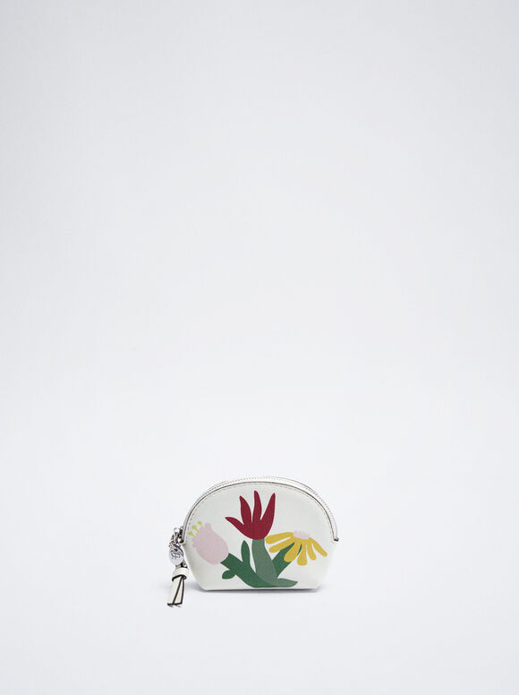 Porta-moedas com estampa floral - Branco-creme