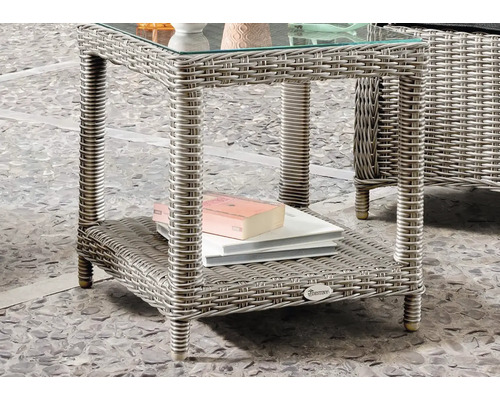 Destiny LUNA MERANO 2-zits balkonset bestaande uit: 2 fauteuils, bijzettafel, polyrotan, aluminium, glas, wit/grijs