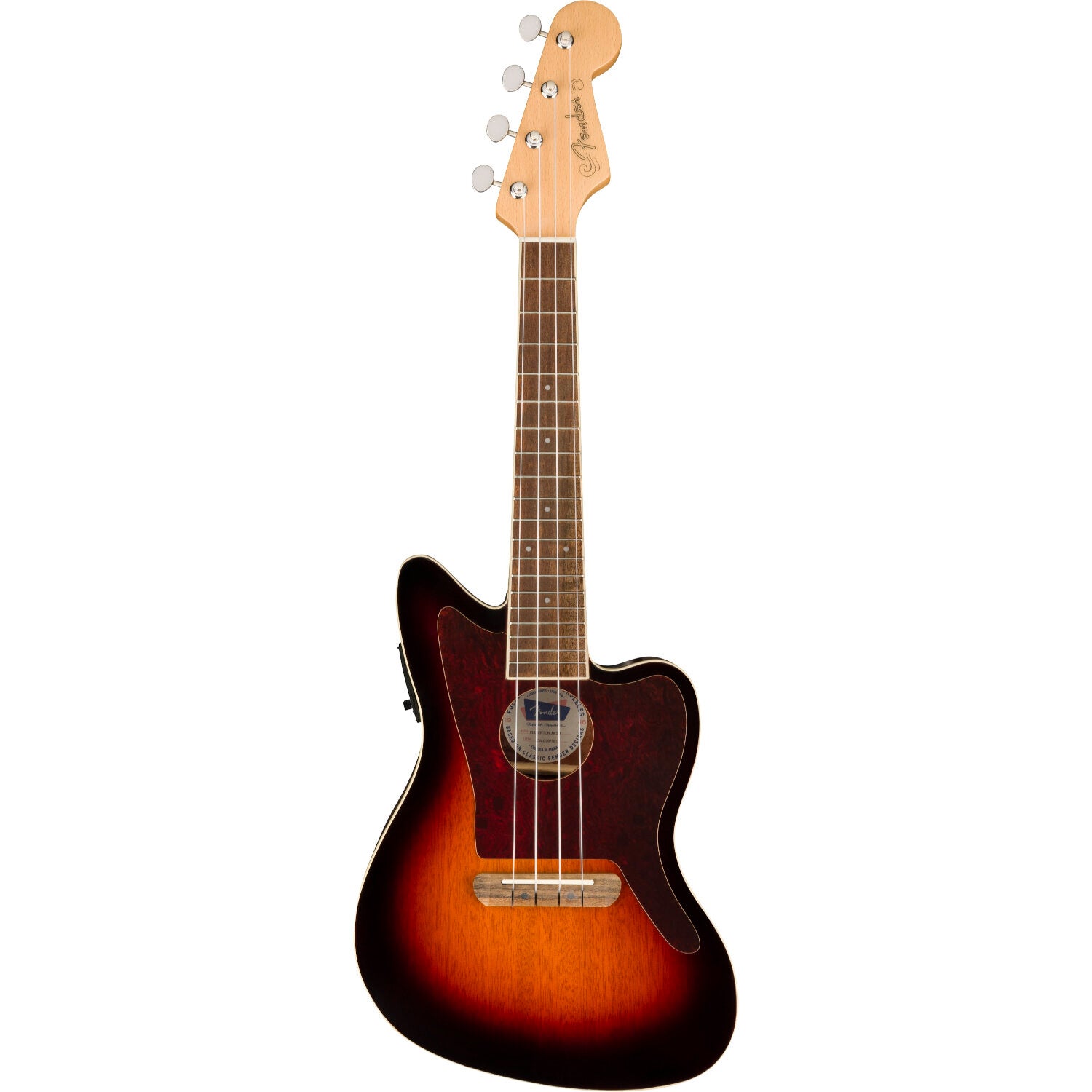 Fender Fullerton Jazzmaster Uke WN Tortoiseshell Pickguard 3-Color Sunburst elektrisch-akoestische ukelele
