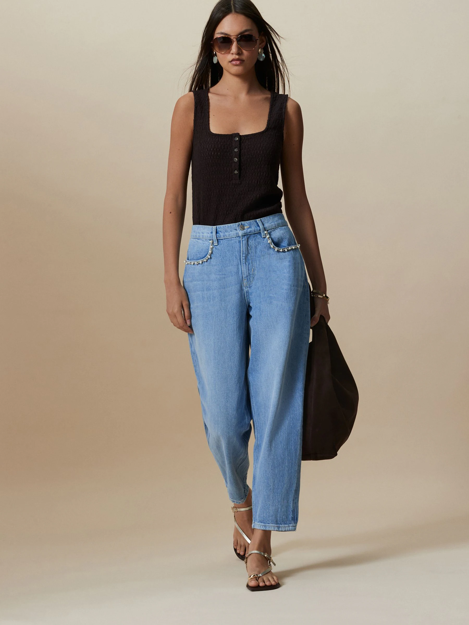 Lichtblauw - Embellished Pocket Barrel Jeans