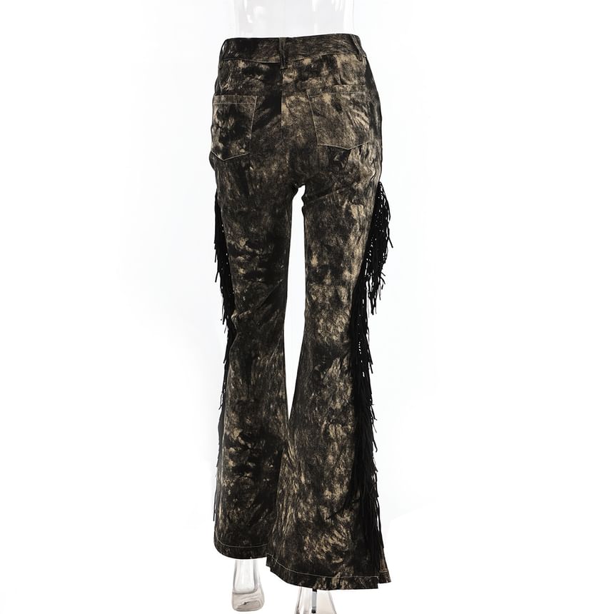 Kilokane - Hoge taille tie-dye broek met franjes en splitten