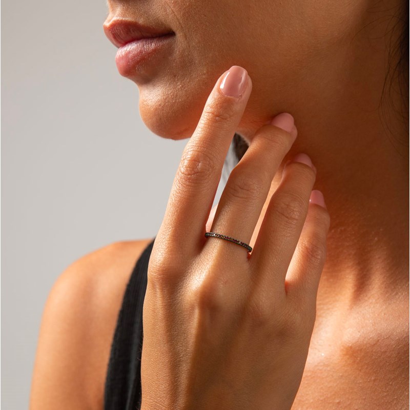 Bague Anneau Scintillant Noir Pierre Orange