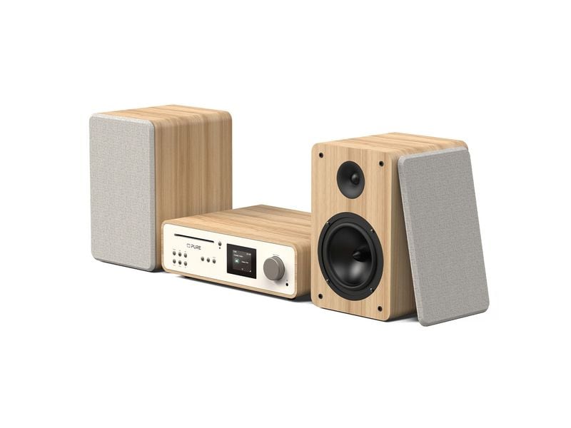 Pure Micro-HiFi Anlage Classic Stereo Eiche/Weiss Kräftige Stereo-Anlage mit 2 Lautsprechern